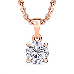 Moissanite Solitaire Pendant in Platinum Overlay Sterling Silver (Size 20) With Free Chain