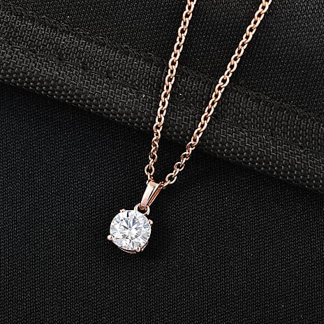 Moissanite Pendant Rose Gold Overlay Sterling Silver (Size 20) With Free Chain