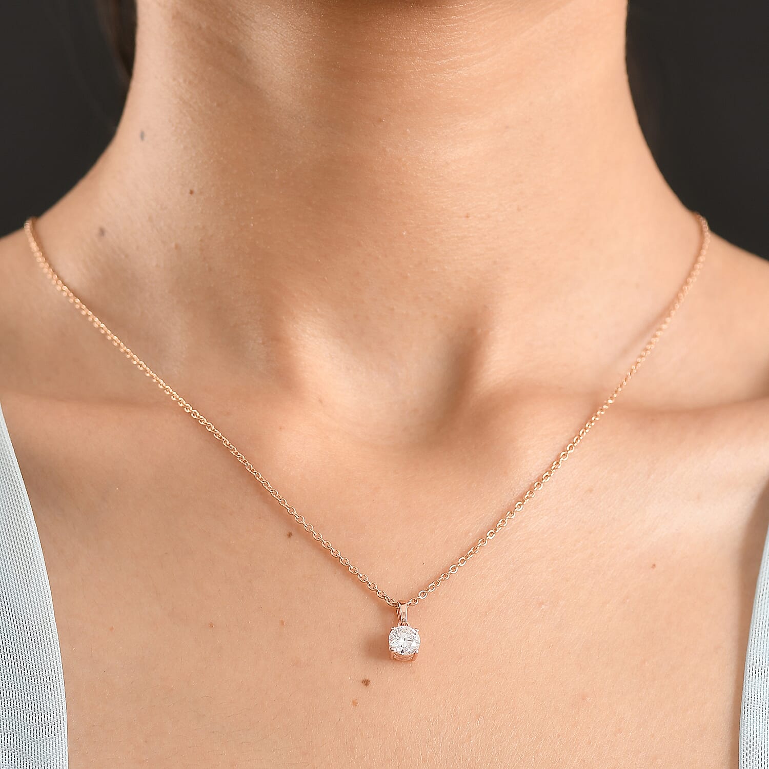 Moissanite Pendant Rose Gold Overlay Sterling Silver (Size 20) With Free Chain