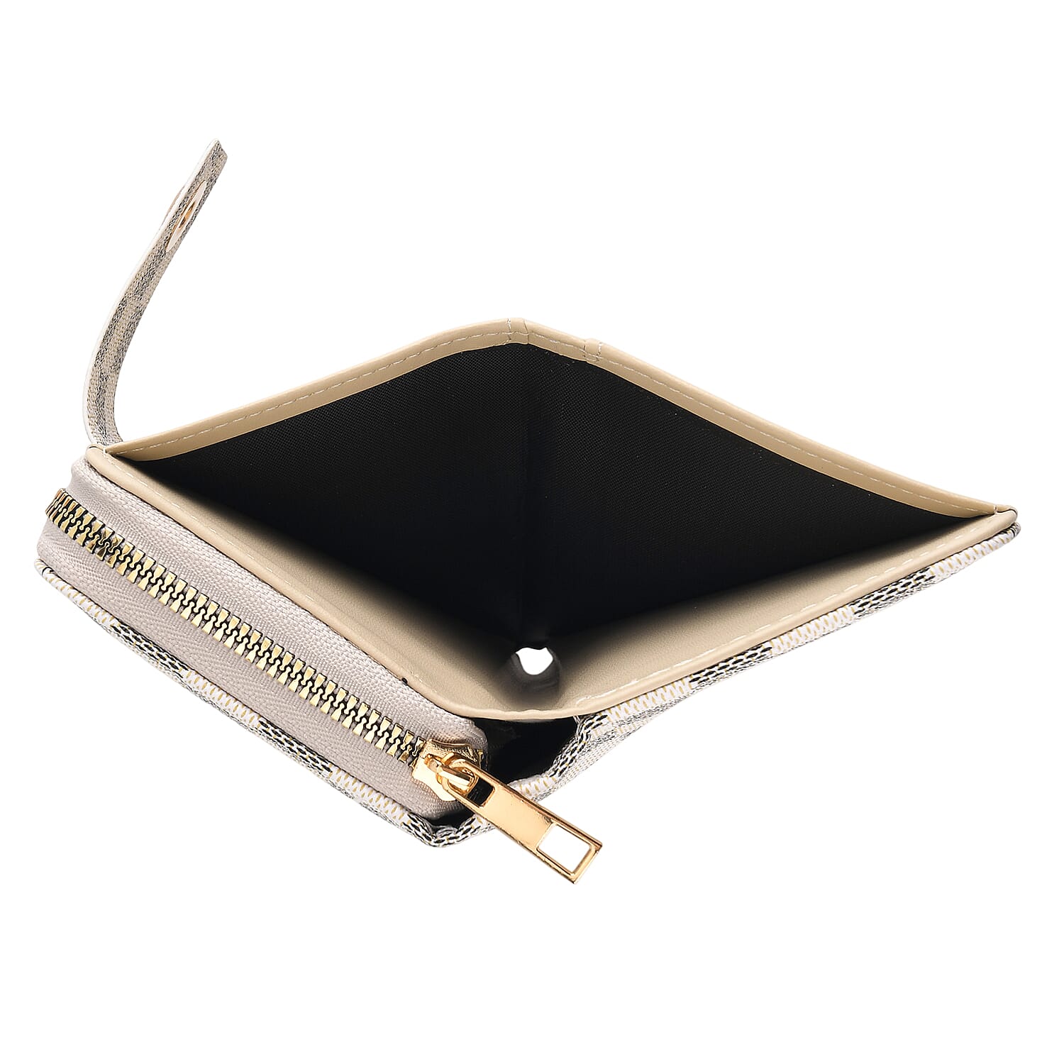 Set of 2 RFID Blocking Checkered Wallet and Compact Square Mirror - Beige