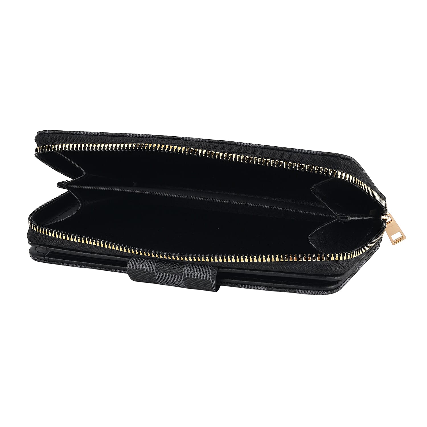 Set of 2 RFID Blocking Checkered Wallet and Compact Square Mirror - Black