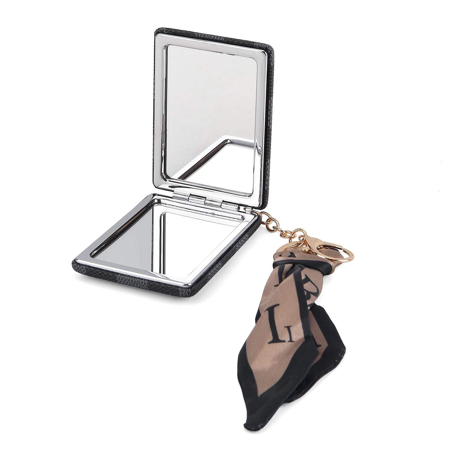 Set of 2 RFID Blocking Checkered Wallet and Compact Square Mirror - Black