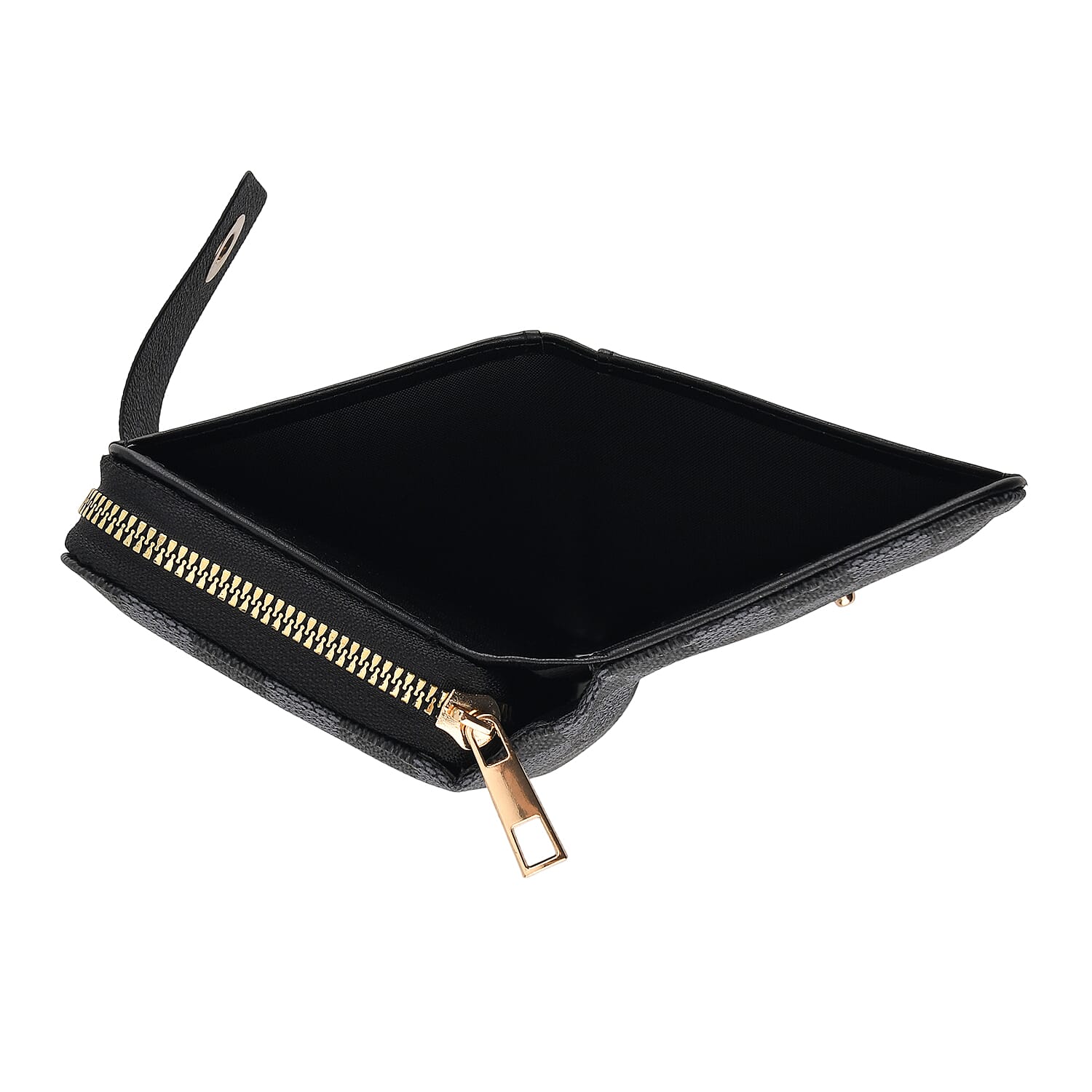 Set of 2 RFID Blocking Checkered Wallet and Compact Square Mirror - Black