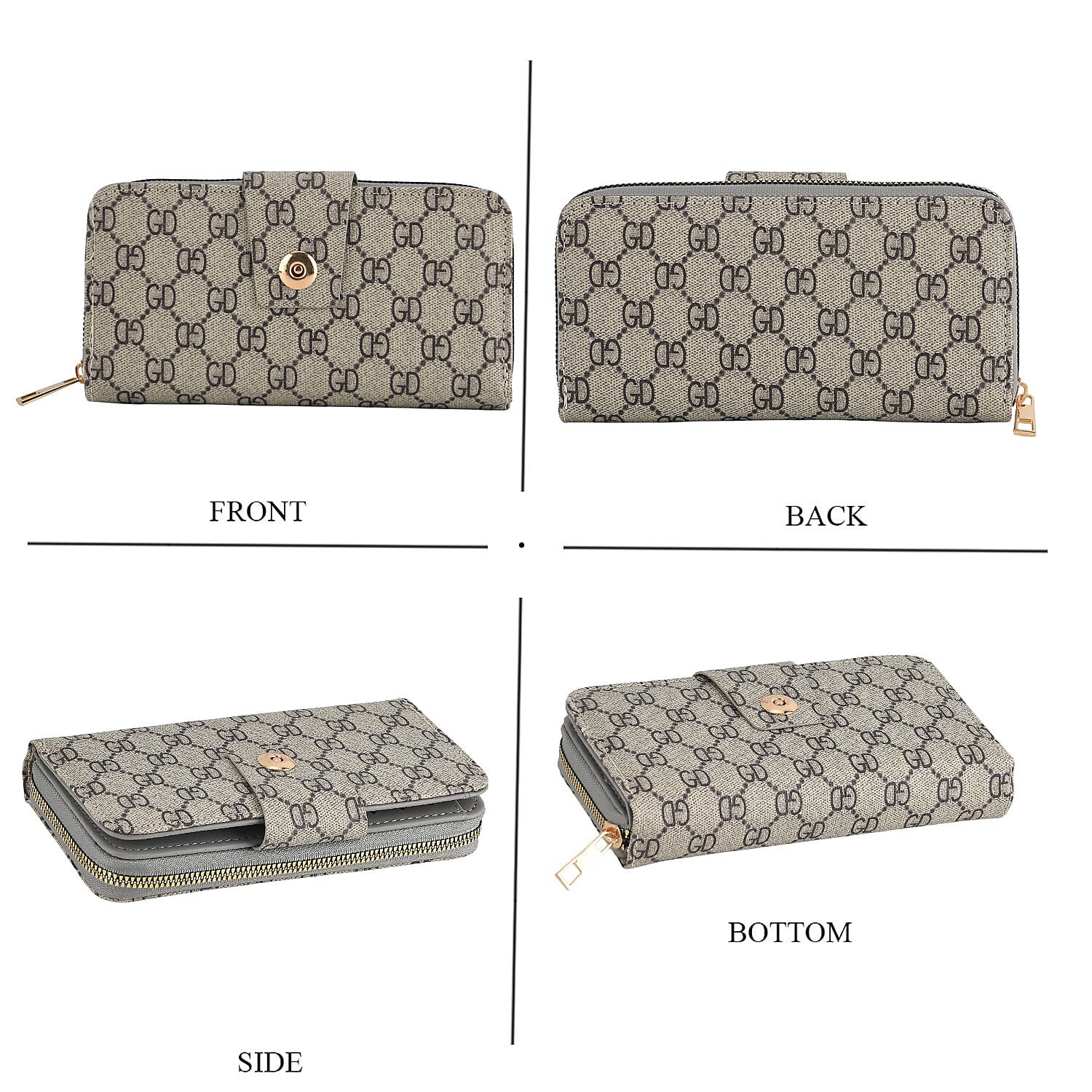 Set of 2 RFID Blocking Checkered Wallet and Compact Square Mirror - Grey