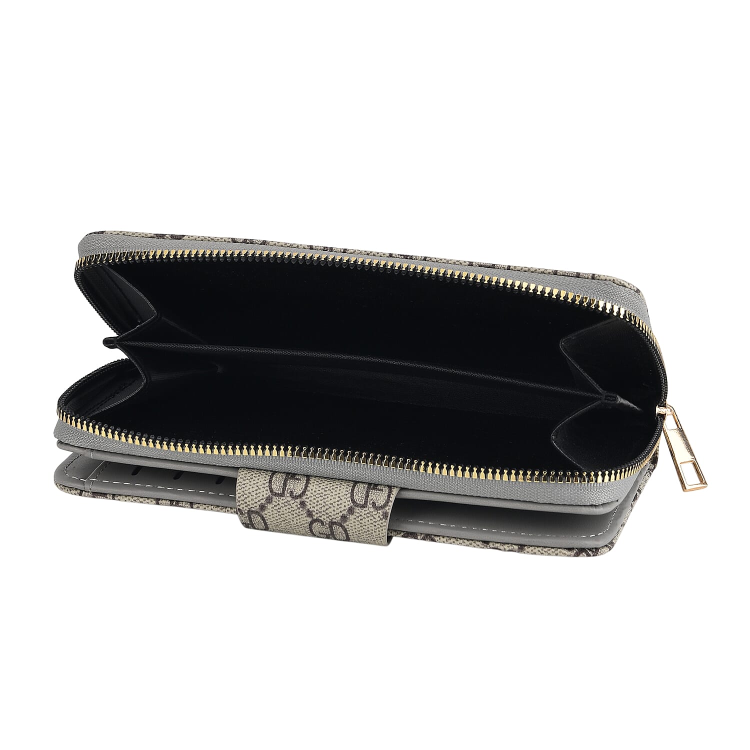 Set of 2 RFID Blocking Checkered Wallet and Compact Square Mirror - Grey