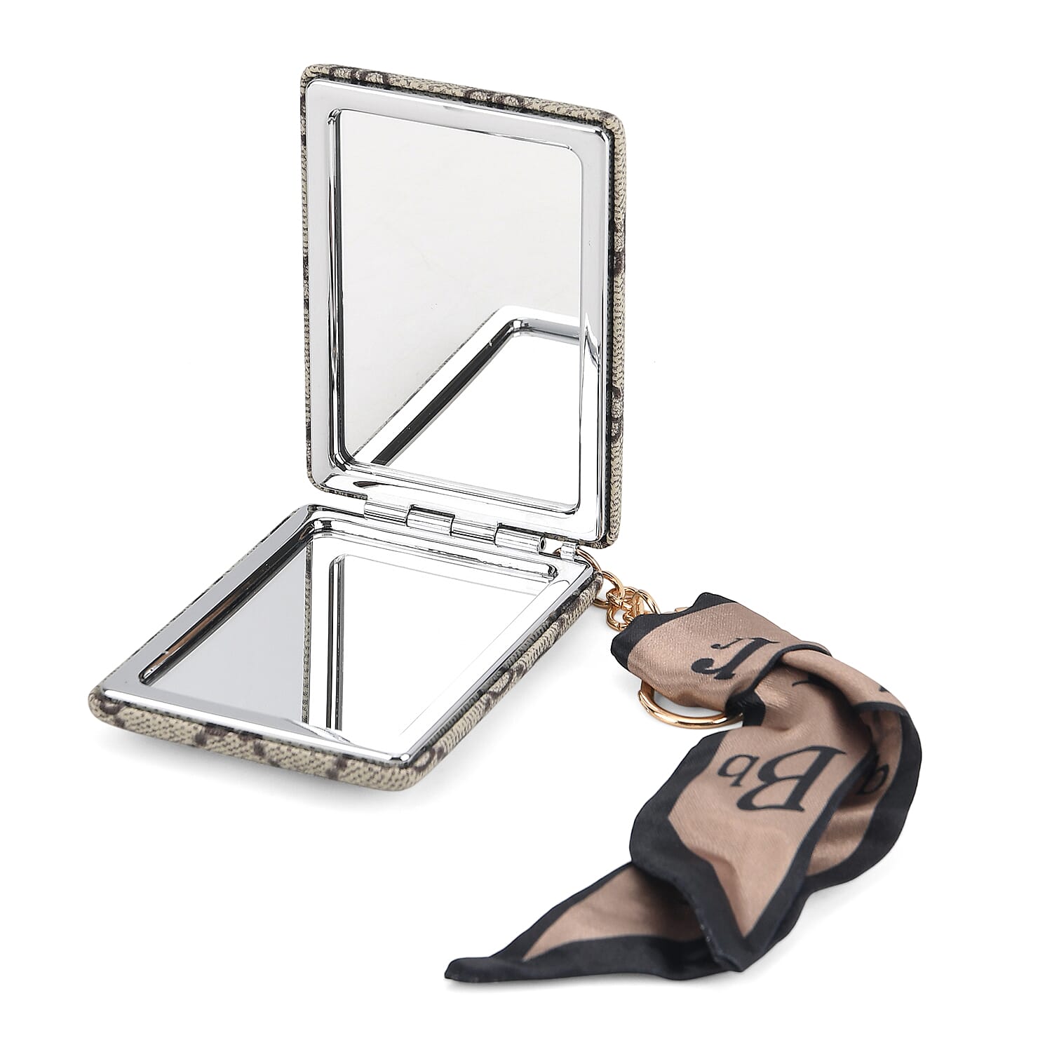 Set of 2 RFID Blocking Checkered Wallet and Compact Square Mirror - Grey