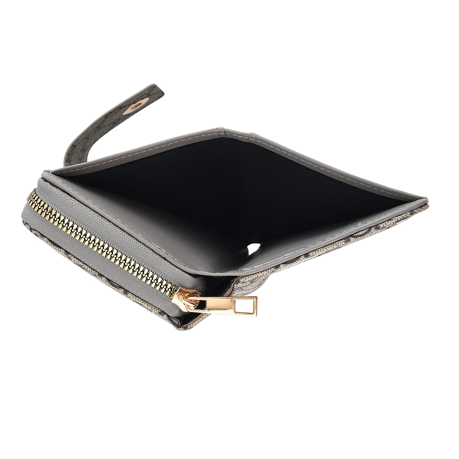 Set of 2 RFID Blocking Checkered Wallet and Compact Square Mirror - Grey