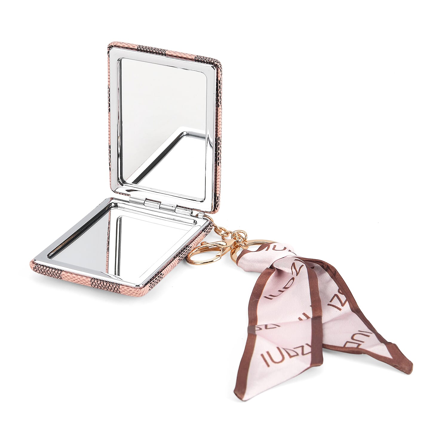 Set of 2 RFID Blocking Checkered Wallet and Compact Square Mirror - Pink