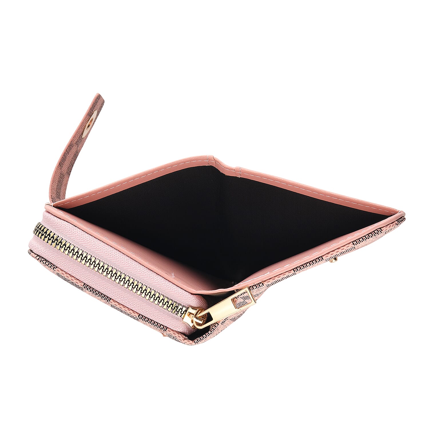 Set of 2 RFID Blocking Checkered Wallet and Compact Square Mirror - Pink
