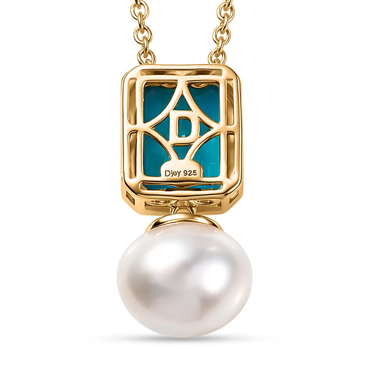 D'Joy Capri Blue Quartz & Fresh Water Pearl Drop Pendant with Chain (Size 20) in Yellow Gold Tone 11.70 Ct.