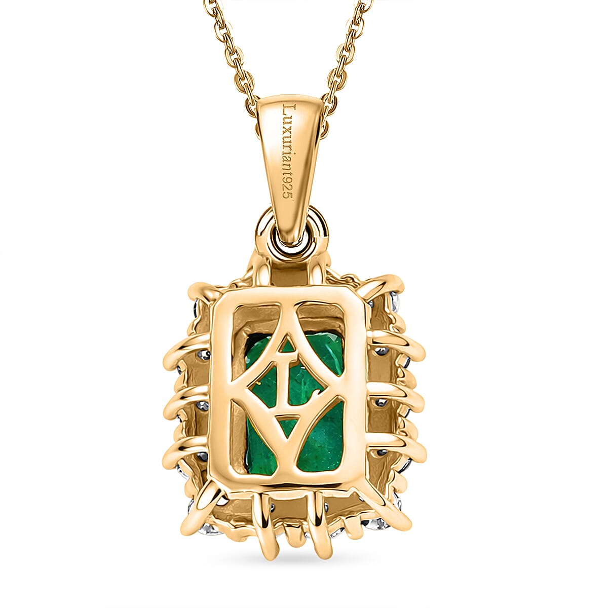 AAA Gemfields Zambian Emerald (Oct 1.00 Cts) and Lab Grown Diamond (SI-G-H 0.35 Cts)   Pendant with Chain (20 Inch) 18K Yellow Vermeil  Sterling Silver 1.42 Ct.