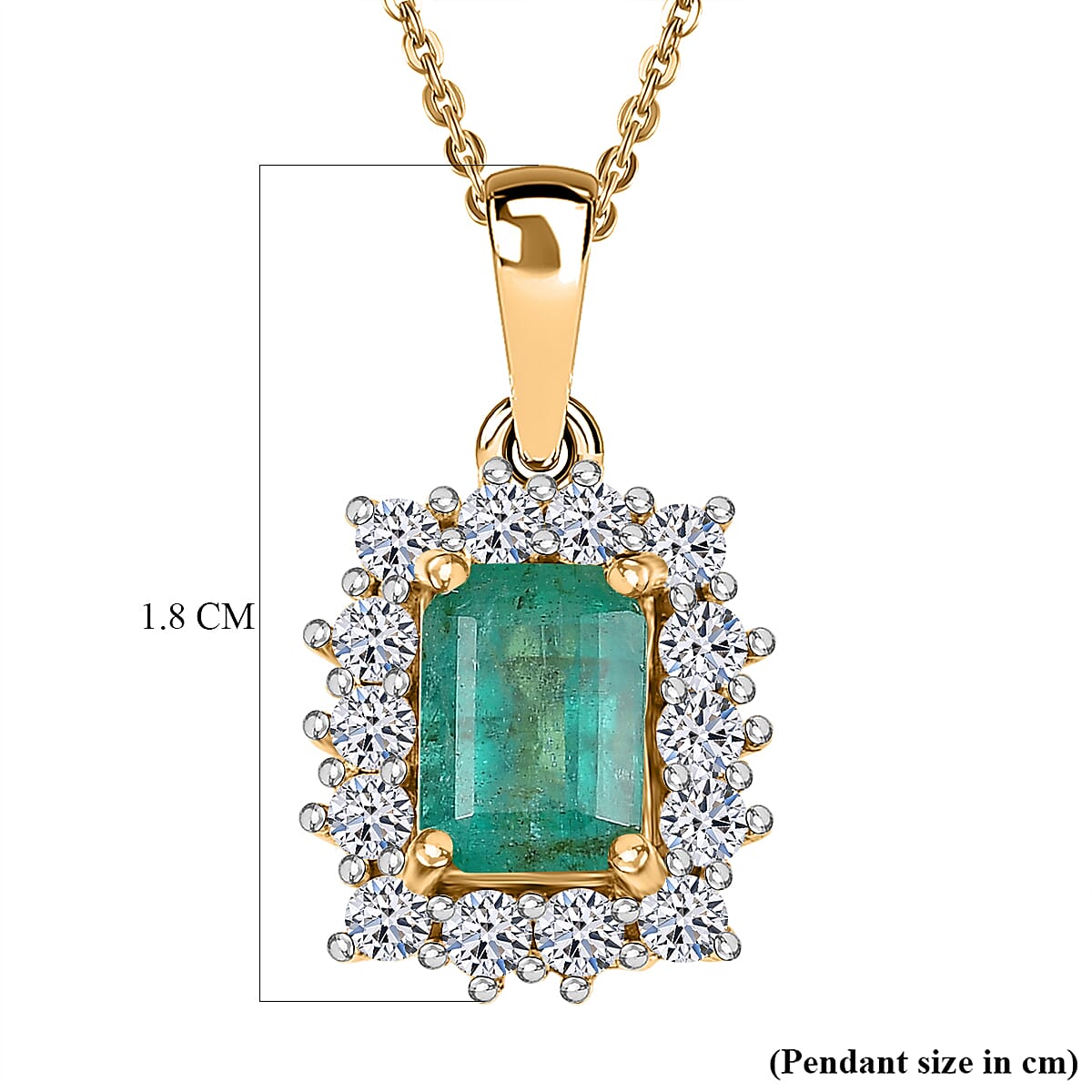 AAA Gemfields Zambian Emerald (Oct 1.00 Cts) and Lab Grown Diamond (SI-G-H 0.35 Cts)   Pendant with Chain (20 Inch) 18K Yellow Vermeil  Sterling Silver 1.42 Ct.
