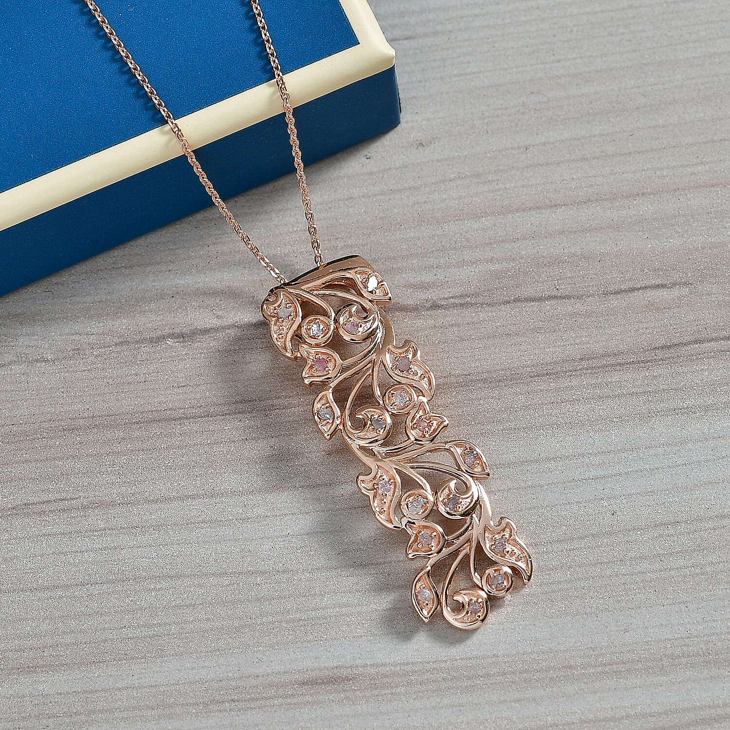 D'Joy Natural Pink Diamond Pendant with Chain (Size 20) in 18K Vermeil Rose Gold Plated Sterling Silver
