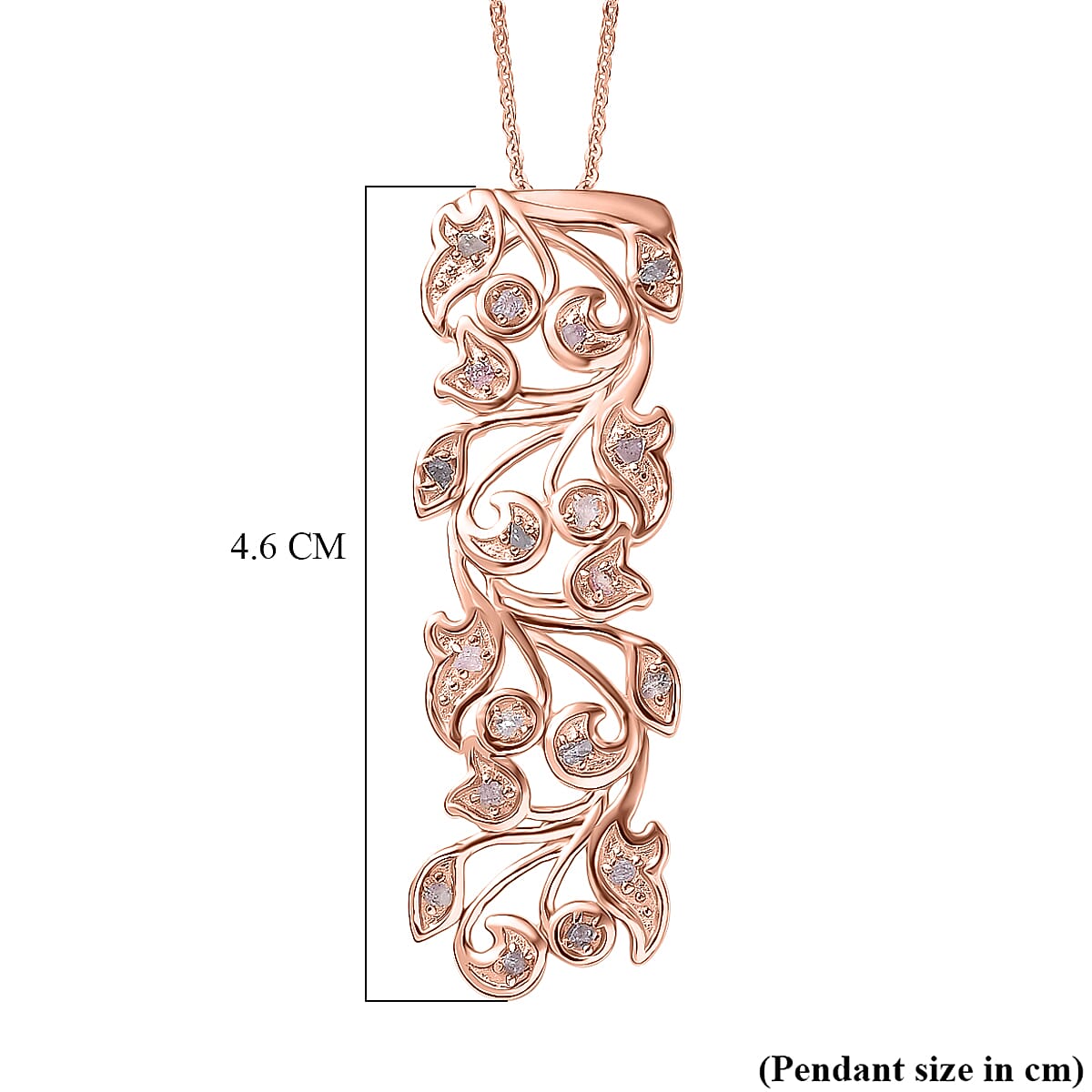 D'Joy Natural Pink Diamond Pendant with Chain (Size 20) in 18K Vermeil Rose Gold Plated Sterling Silver