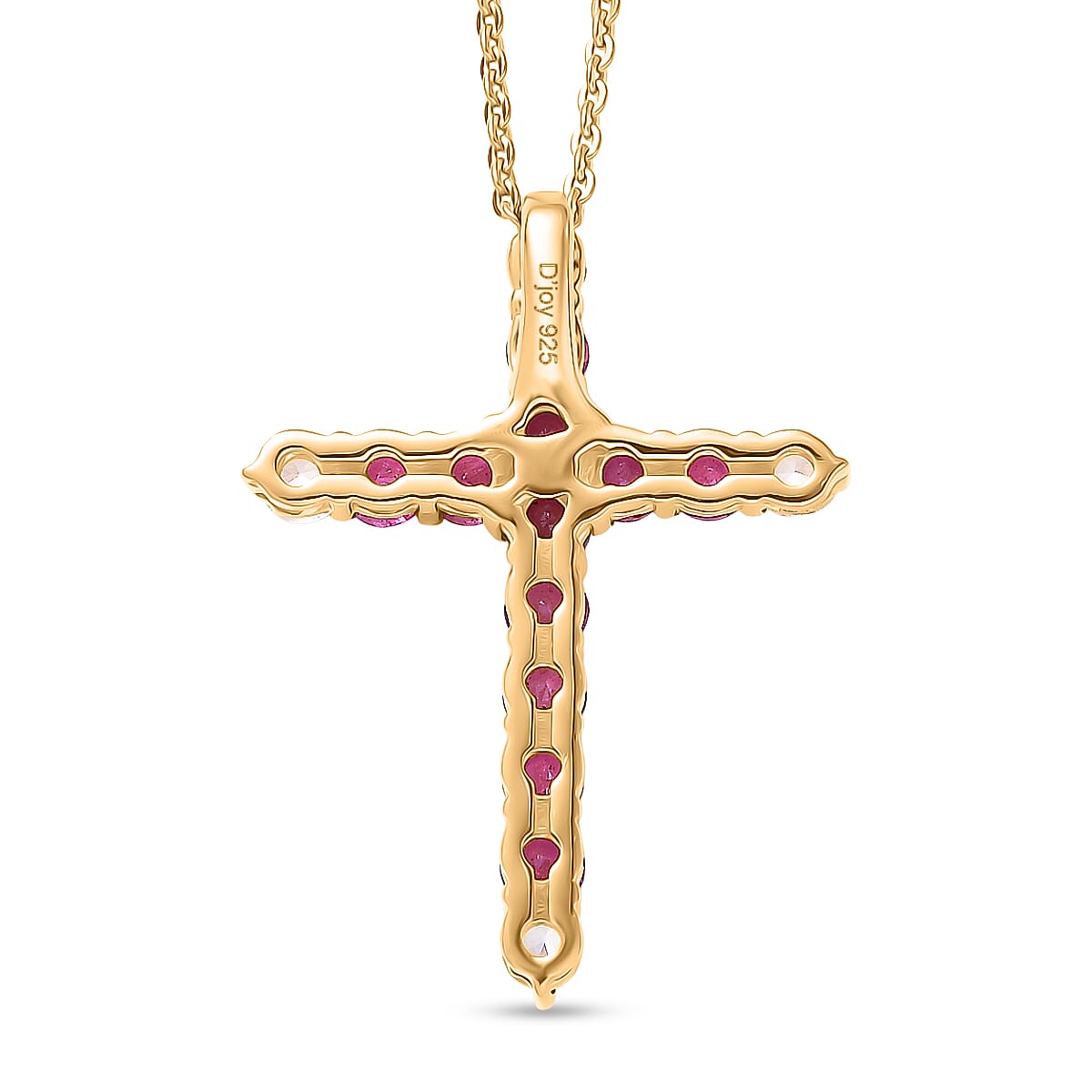 African Rub & White Zircon Cross Pendant with Chain (Size 20) in Yellow Gold Plated Sterling Silver 1.54 Ct.