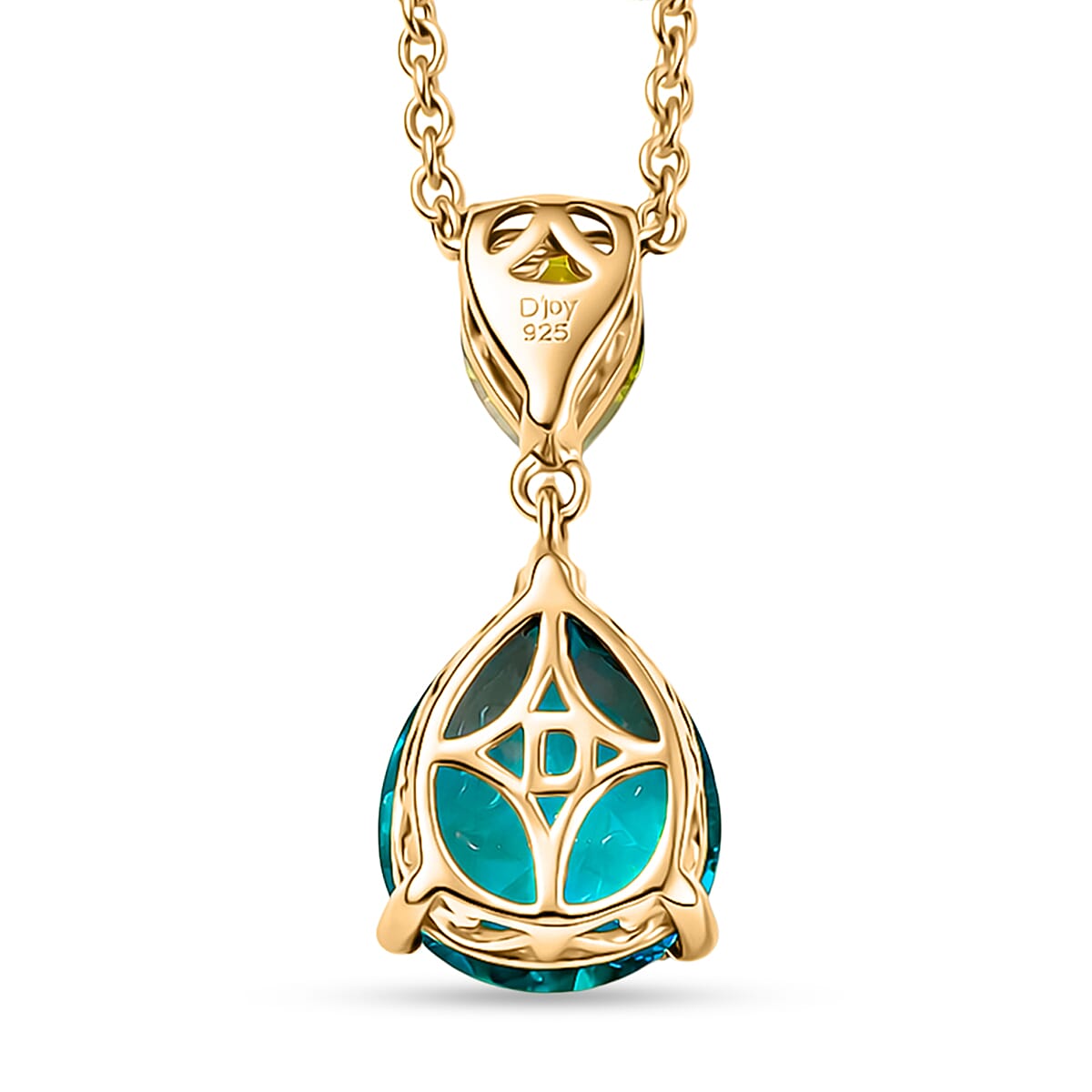 D'Joy Capri Blue Quartz & Peridot Pear Cut Pendant with Chain (Size 20) in Yellow Gold Tone 4.32 Ct.