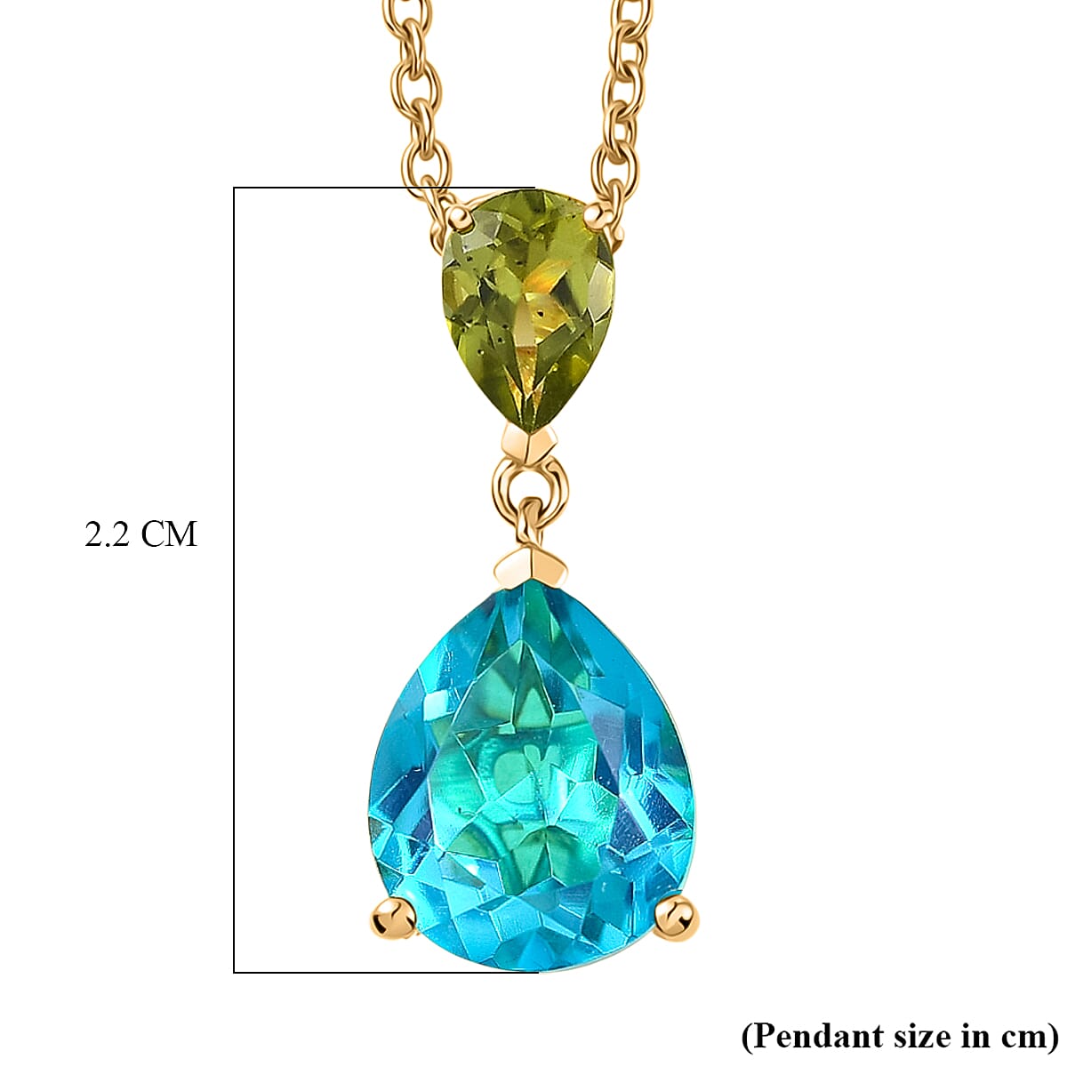 D'Joy Capri Blue Quartz & Peridot Pear Cut Pendant with Chain (Size 20) in Yellow Gold Tone 4.32 Ct.