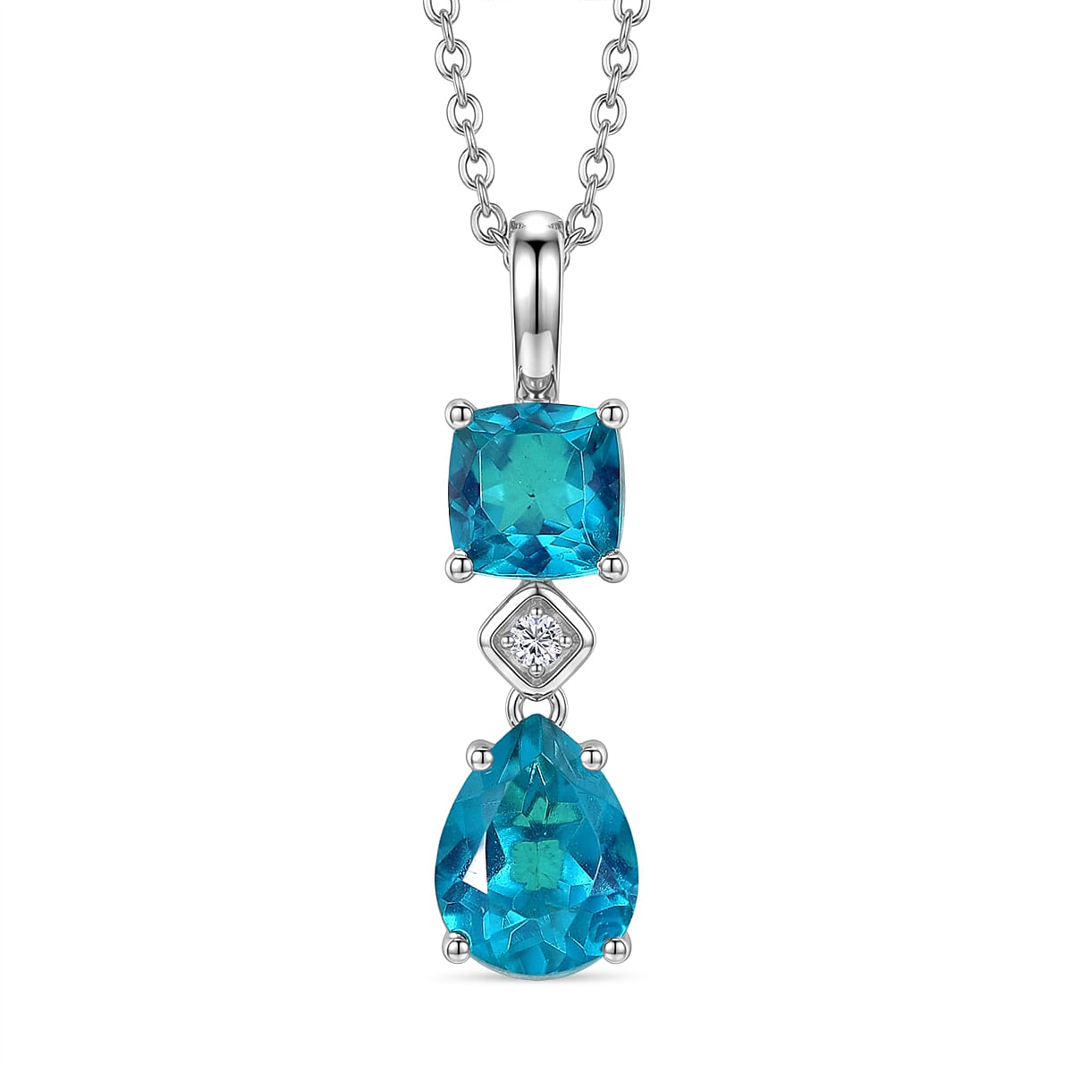 D'Joy Capri Blue Quartz & White Zircon Pendant with Chain (Size 20) in White Tone 3.23 Ct.