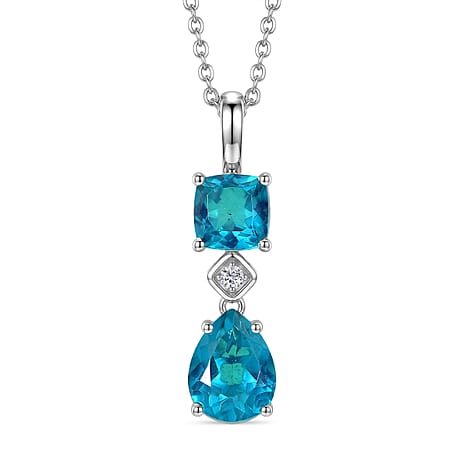 D'Joy Capri Blue Quartz & White Zircon Pendant with Chain (Size 20) in White Tone 3.23 Ct.