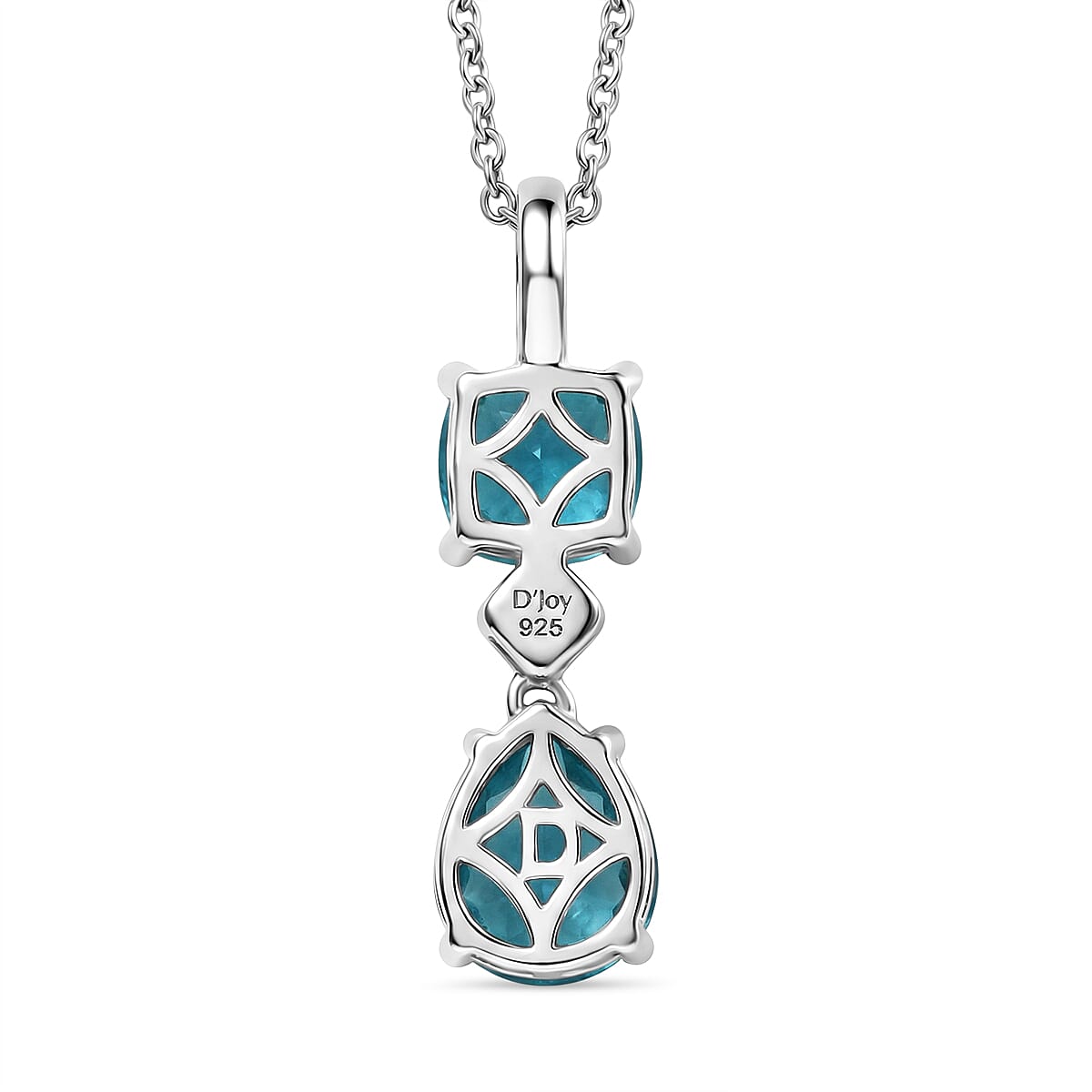 D'Joy Capri Blue Quartz & White Zircon Pendant with Chain (Size 20) in White Tone 3.23 Ct.