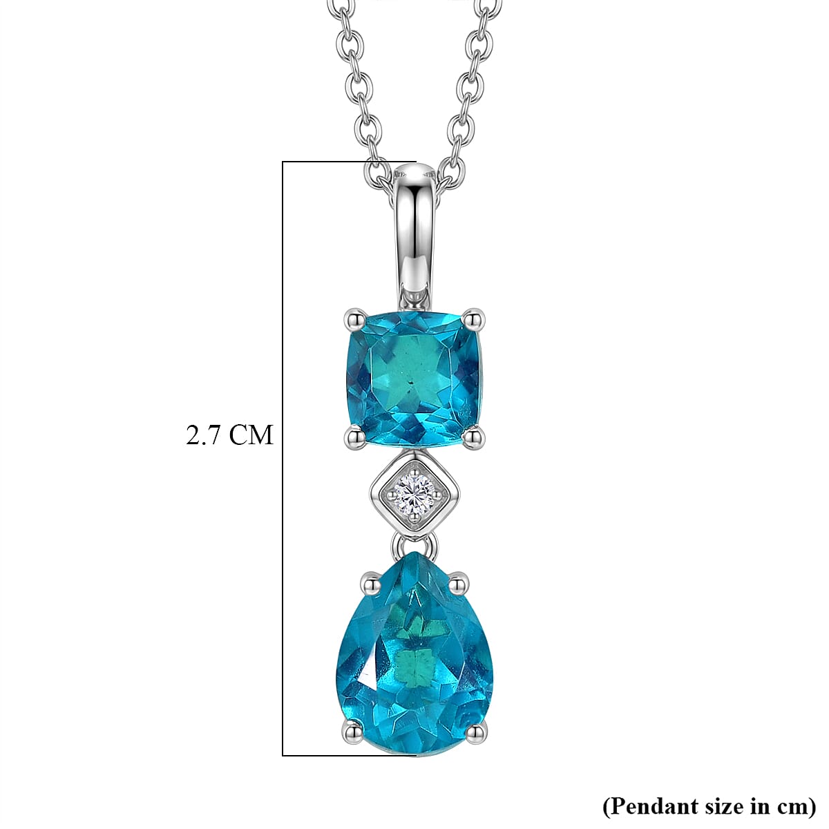 D'Joy Capri Blue Quartz & White Zircon Pendant with Chain (Size 20) in White Tone 3.23 Ct.
