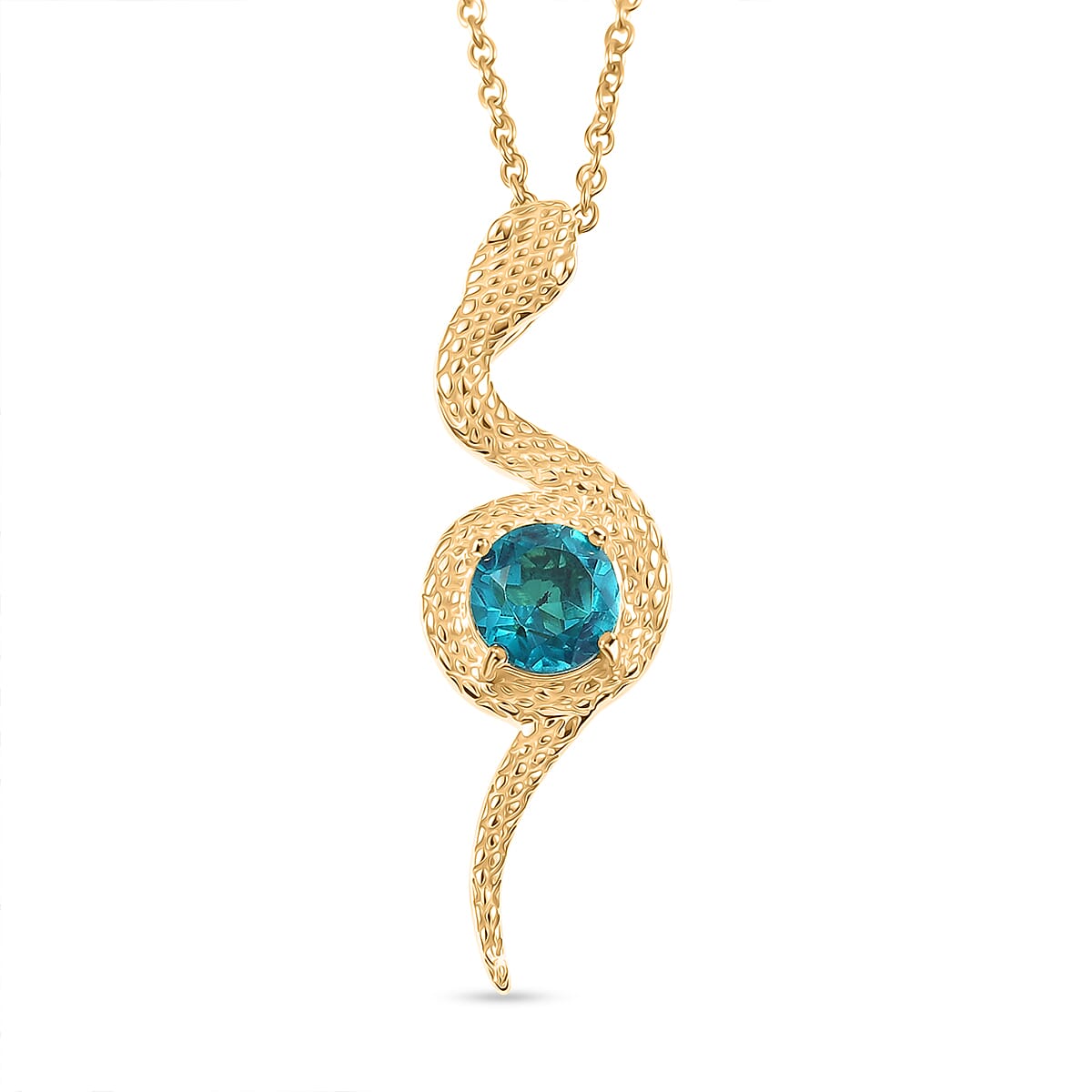 D'Joy Capri Blue Quartz Pendant with Chain (Size 20) in Yellow Gold Tone 1.57 Ct.