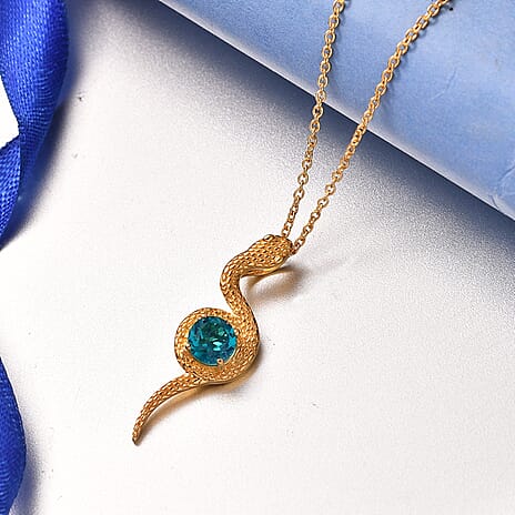 D'Joy Capri Blue Quartz Pendant with Chain (Size 20) in Yellow Gold Tone 1.57 Ct.