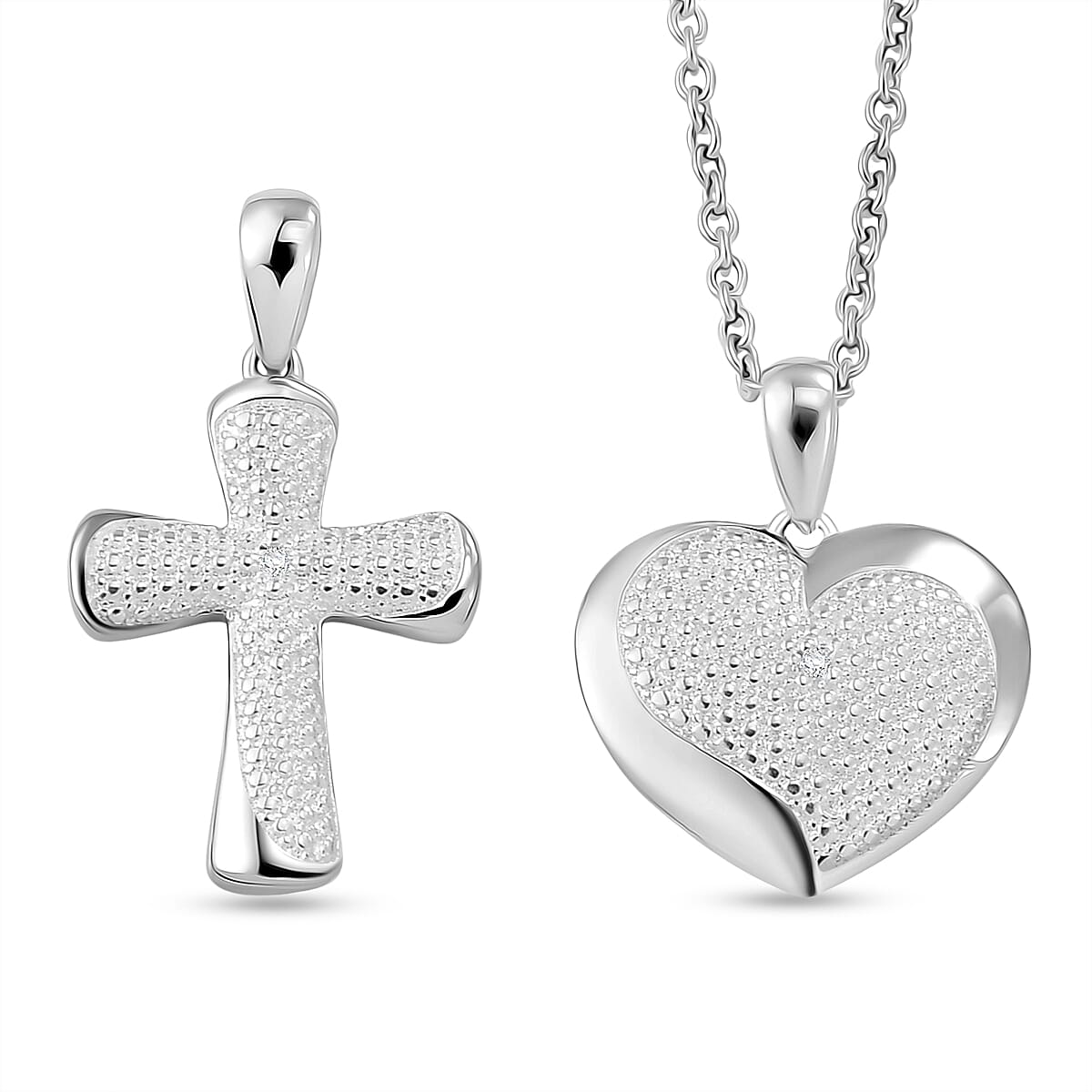 EverTrue Set of 2 - SI-G-H Lab Grown Diamond Cross & Heart Pendant with Chain (Size 20)