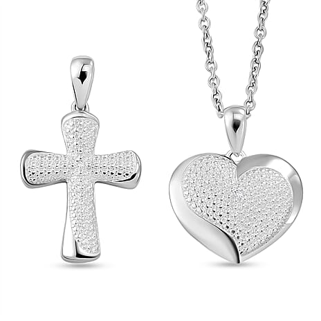 EverTrue Set of 2 - SI-G-H Lab Grown Diamond Cross & Heart Pendant with Chain (Size 20)