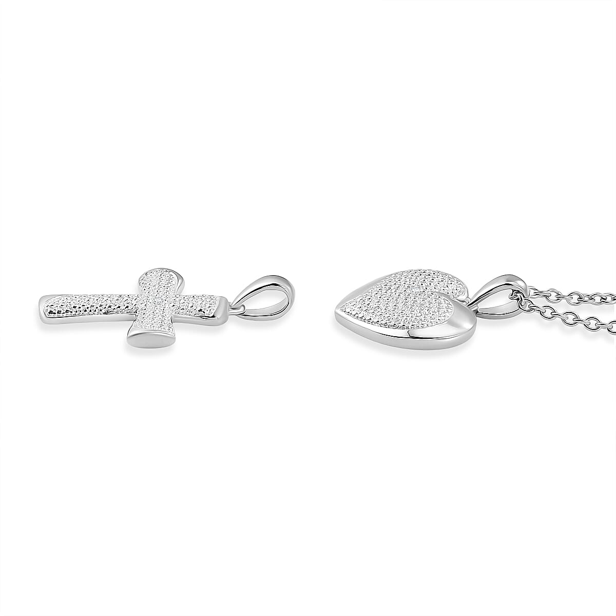 EverTrue Set of 2 - SI-G-H Lab Grown Diamond Cross & Heart Pendant with Chain (Size 20)