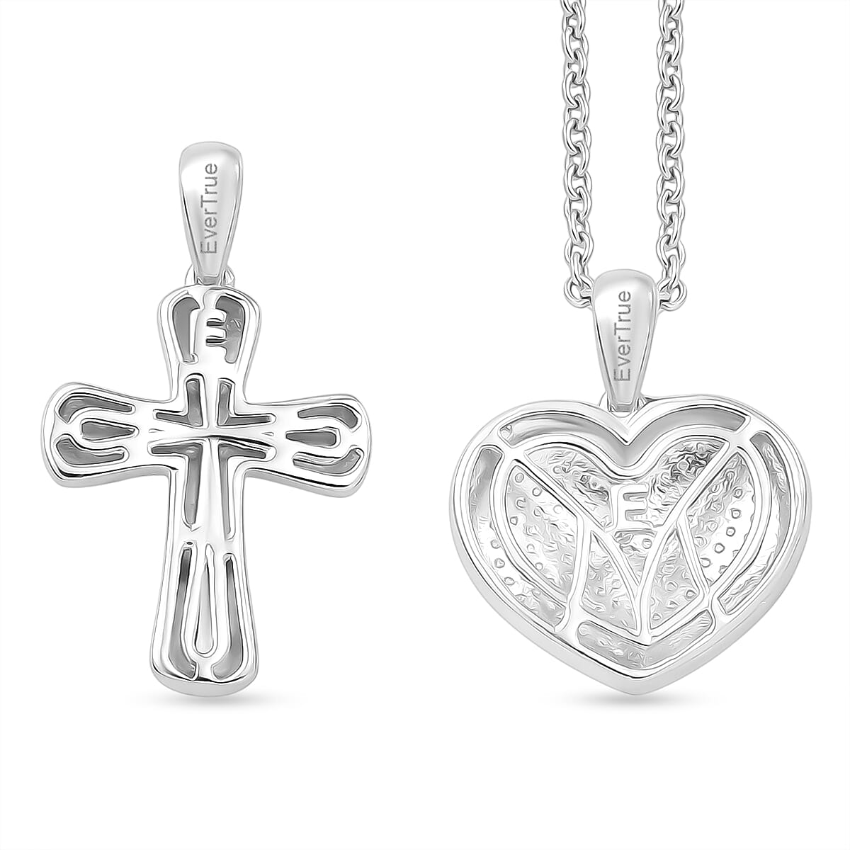 EverTrue Set of 2 - SI-G-H Lab Grown Diamond Cross & Heart Pendant with Chain (Size 20)