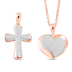EverTrue Set of 2 - Lab Grown Diamond Cross & Heart Pendant with Chain (Size 20) in Rose Gold Tone (SI-G-H)