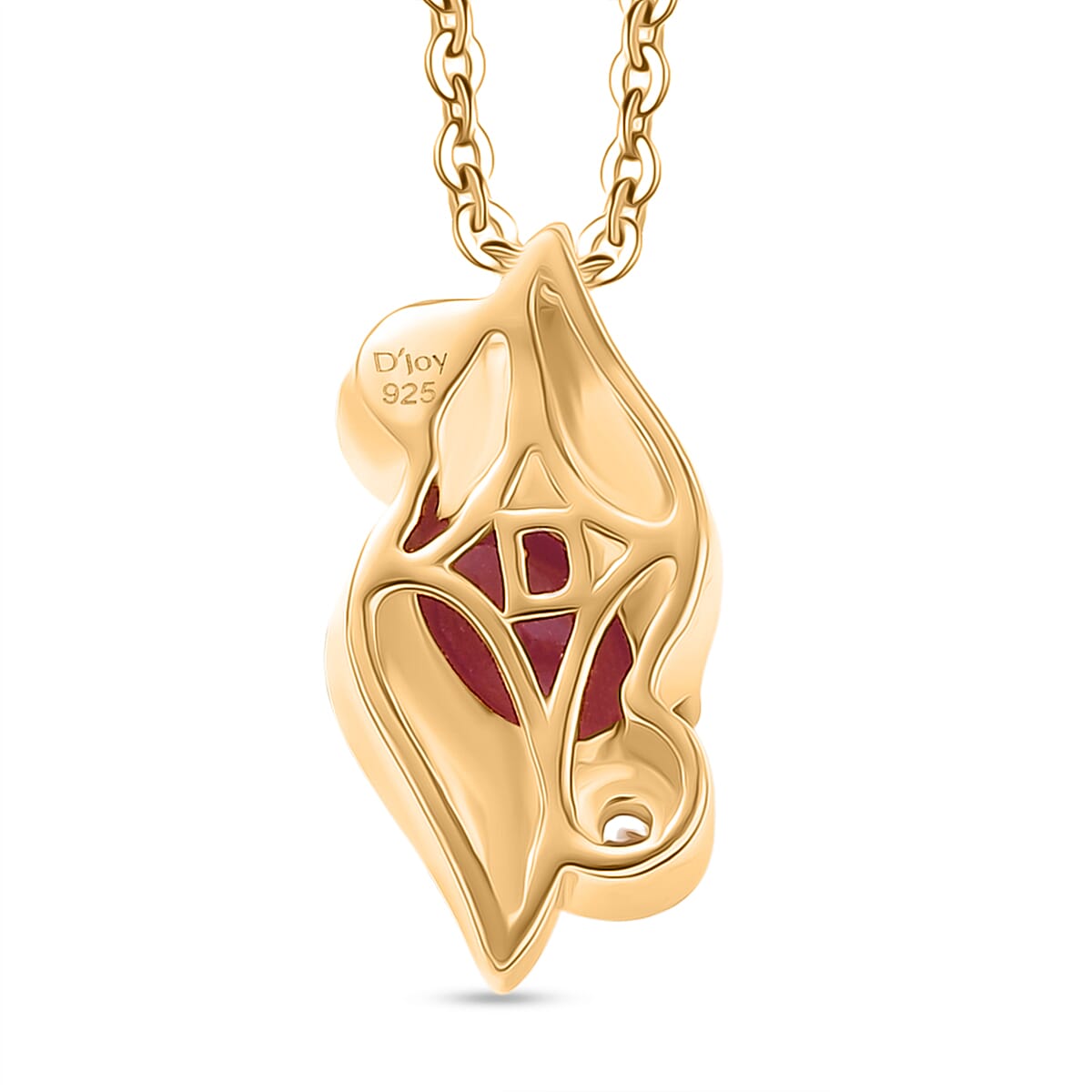 D'Joy Fissure Filled Ruby & White Zircon Pendant with Chain (Size 20)  in Yellow Gold Plated Sterling Silver 1.34 Ct.