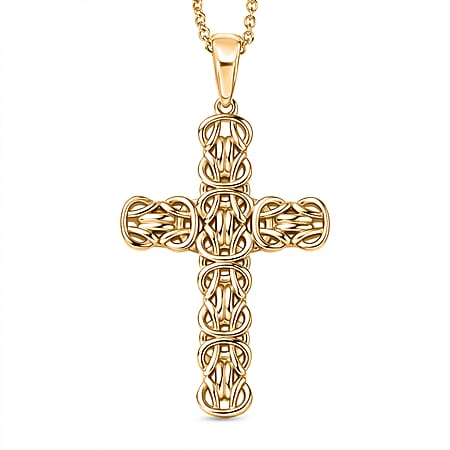 Bronzella Collection - EverTrue Byzantine Link Cross Pendant with Chain (Size 20) in Yellow Gold Tone
