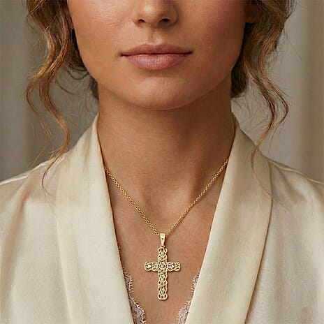 Bronzella Collection - EverTrue Byzantine Link Cross Pendant with Chain (Size 20) in 18K Gold Plating