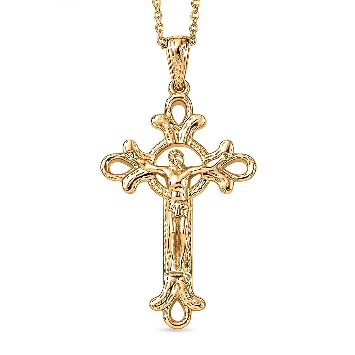 EverTrue Cross Pendant with Chain (Size 20) in Yellow Gold Tone