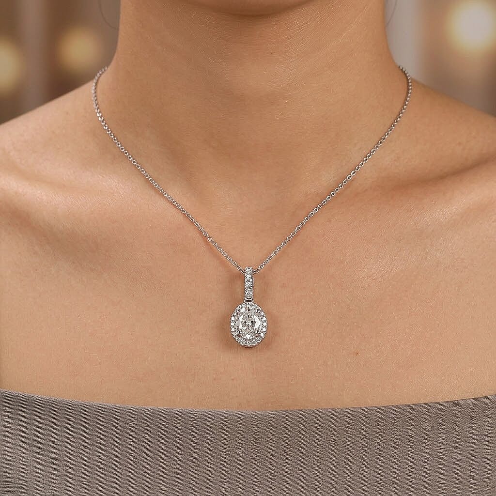 Luxuriant - SGL Certified SI-G-H Lab Grown Diamond Pendant with Chain (Size 20) in Rhodium Overlay Sterling Silver 1.25 Ct.