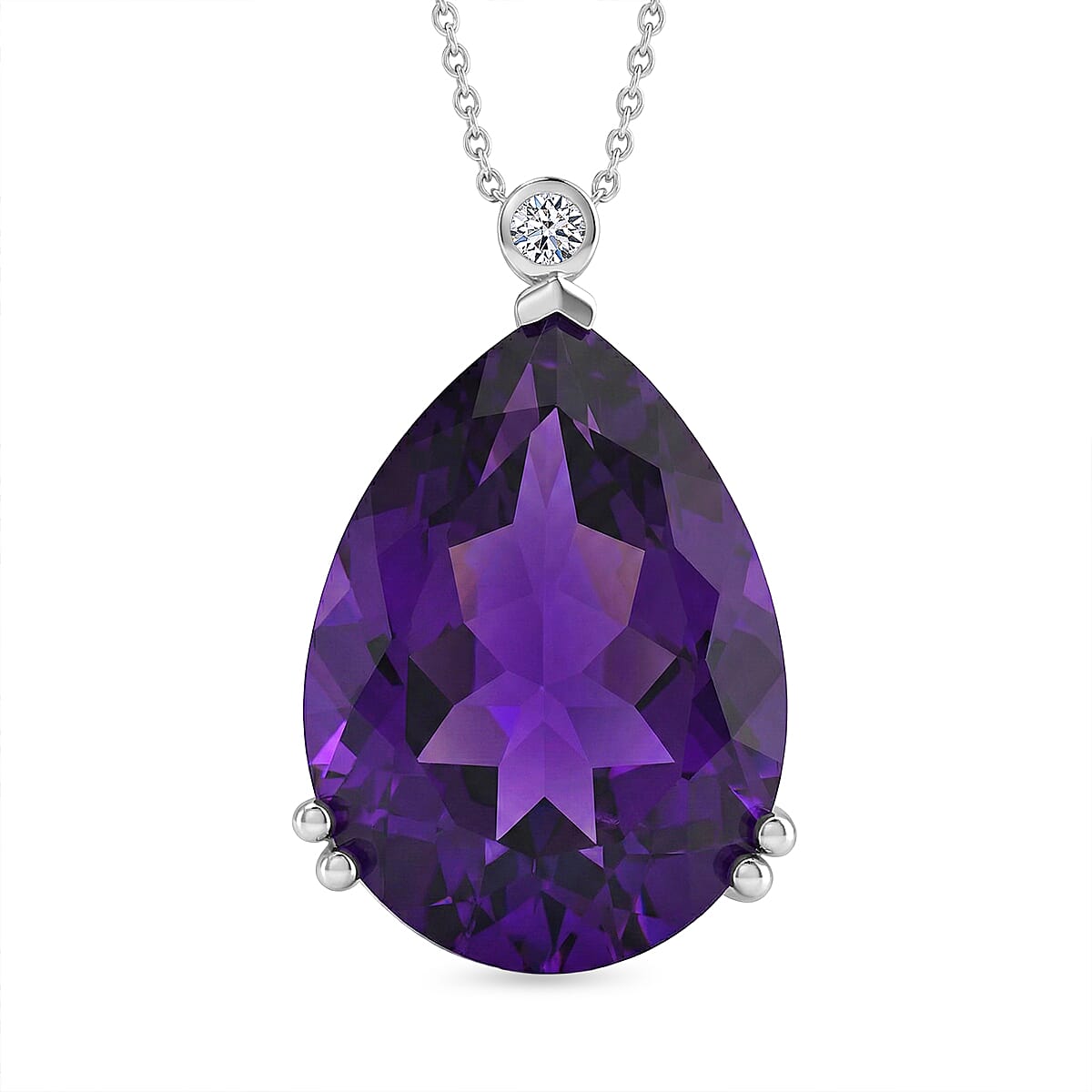 Luxuriant - SI-G-H Lab Grown Diamond & African Amethyst Solitaire Pendant with Chain (Size 20) in Rhodium Overlay Sterling Silver 26.75 Ct.