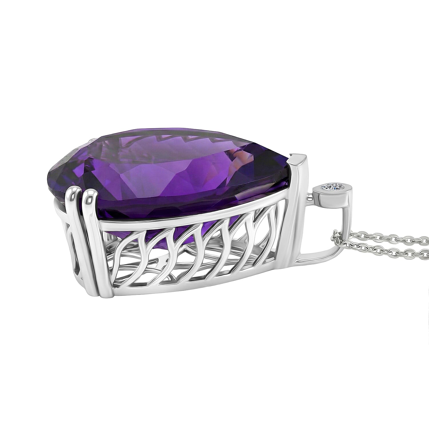 Luxuriant - SI-G-H Lab Grown Diamond & African Amethyst Solitaire Pendant with Chain (Size 20) in Rhodium Overlay Sterling Silver 26.75 Ct.