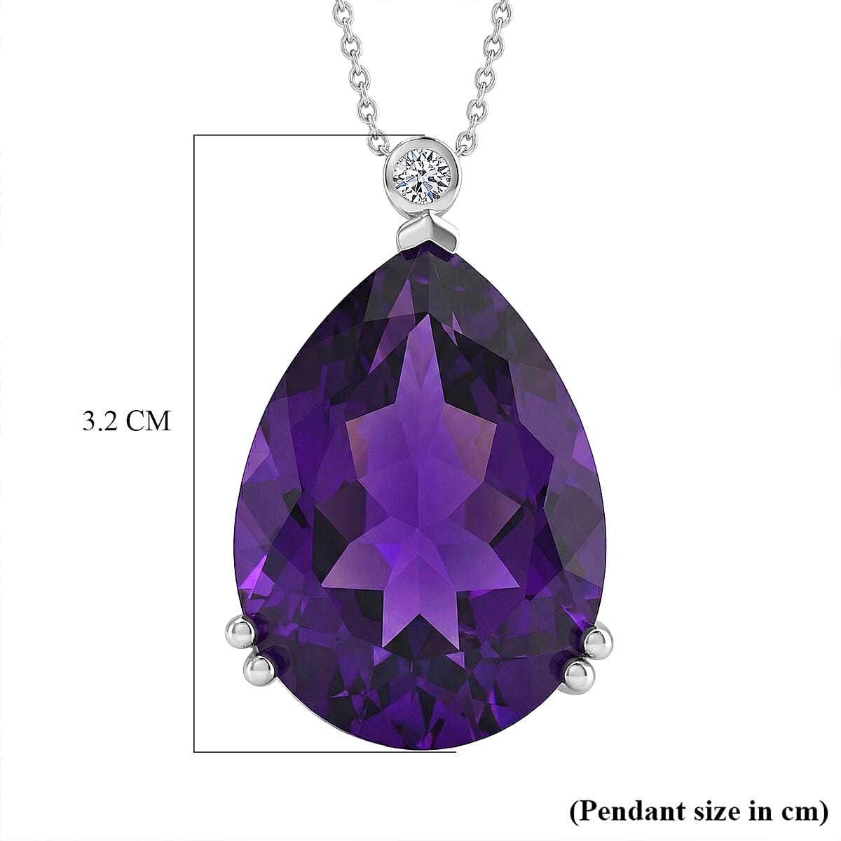Luxuriant - SI-G-H Lab Grown Diamond & African Amethyst Solitaire Pendant with Chain (Size 20) in Rhodium Overlay Sterling Silver 26.75 Ct.