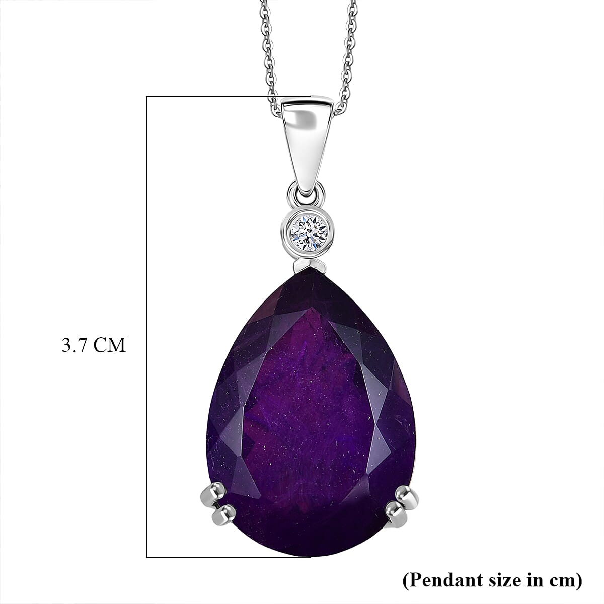 Luxuriant - SI-G-H Lab Grown Diamond & African Amethyst Pear Cut Solitaire Pendant with Chain (Size 20) in Rhodium Overlay Sterling Silver 28.31 Ct.