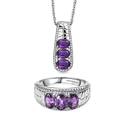 Set Of 2 - EverTrue African Amethyst Ring & Pendant with Chain (Size 20) 2.41 Ct.