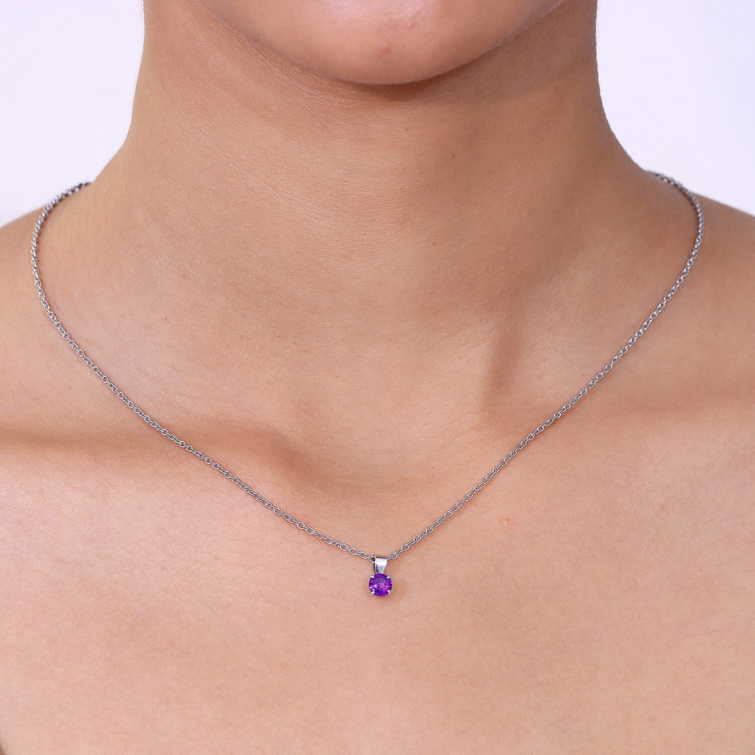 3 Piece Set -  White Topaz  Red Garnet  African Amethyst Pendant with Chain (Size 20) in Platinum Overlay Sterling Silver  1.500  Ct.