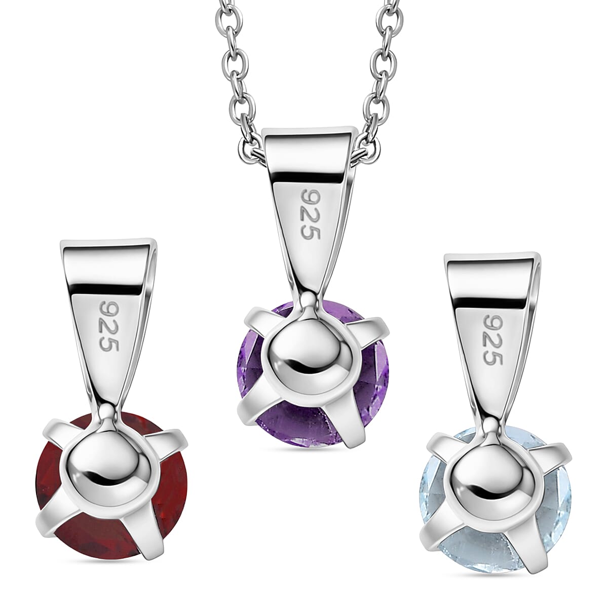 3 Piece Set -  White Topaz  Red Garnet  African Amethyst Pendant with Chain (Size 20) in Platinum Overlay Sterling Silver  1.500  Ct.
