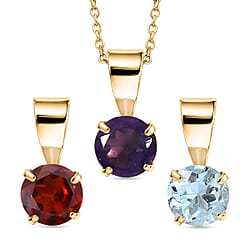 3 Piece Set -  White Topaz  Red Garnet  African Amethyst Pendant with Chain (Size 20) Mix Metal  1.500  Ct.