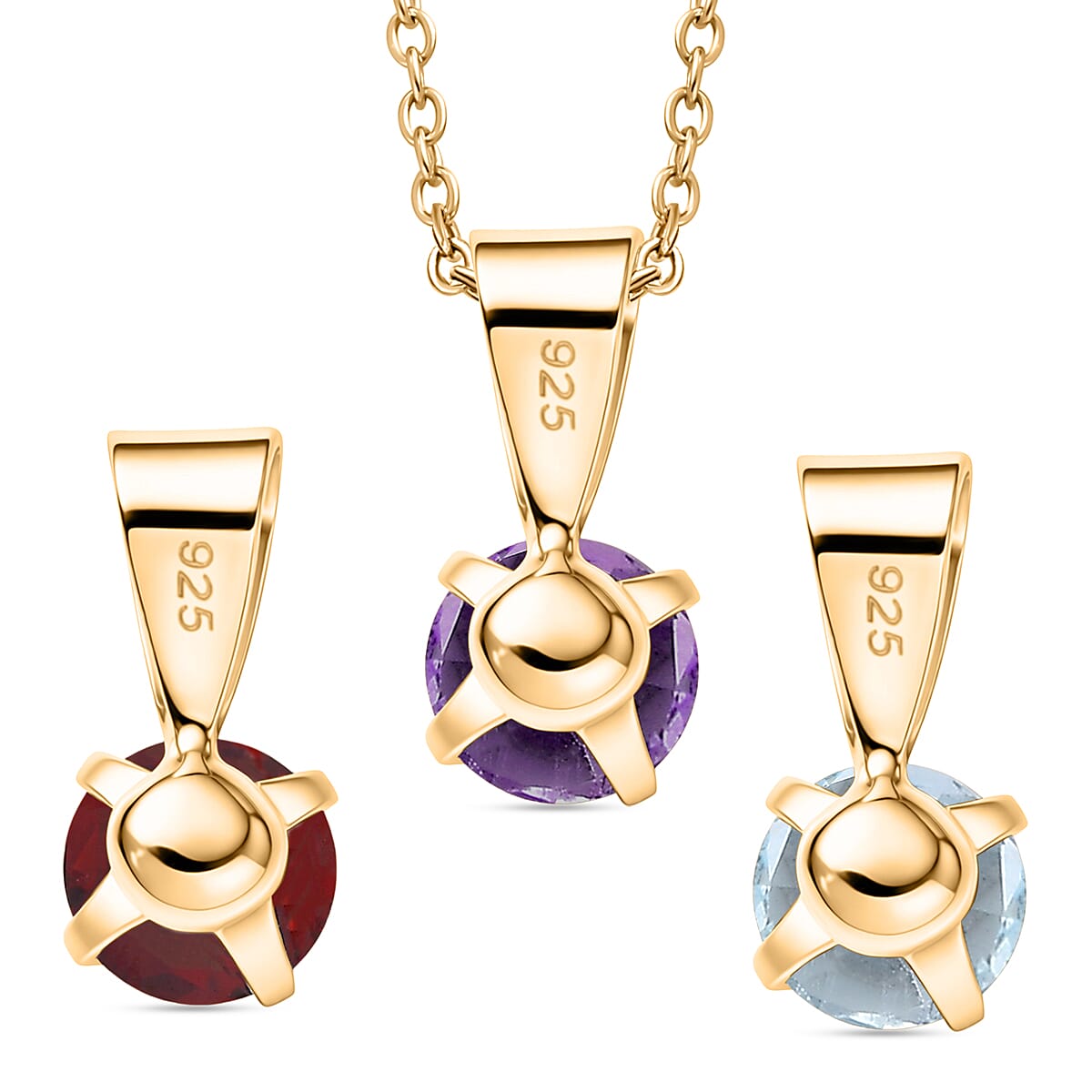 3 Piece Set -  White Topaz  Red Garnet  African Amethyst Pendant with Chain (Size 20) Mix Metal  1.500  Ct.