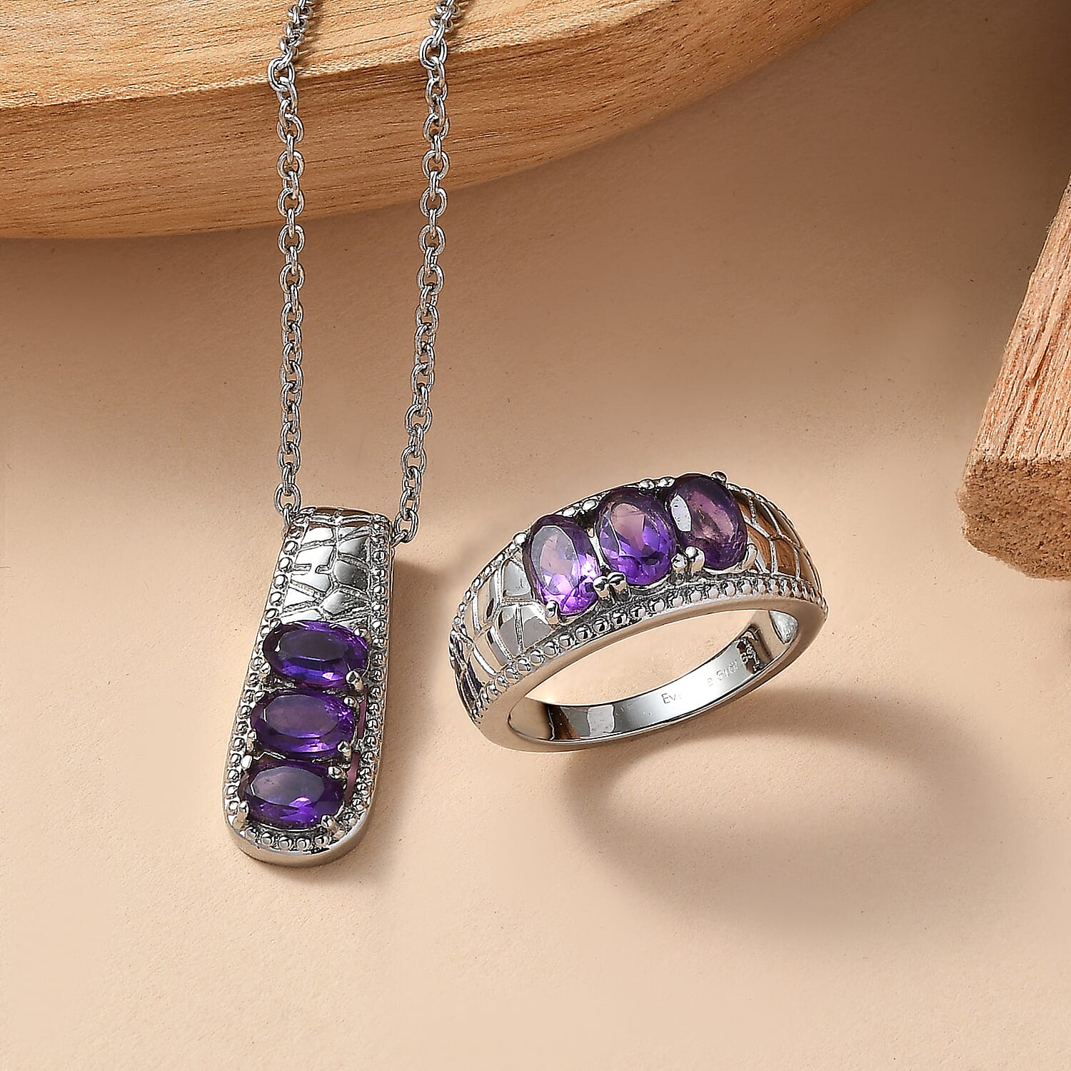 Set Of 2 - EverTrue African Amethyst Ring & Pendant with Chain (Size 20) 2.41 Ct.