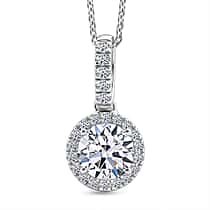 LUXURIANT 1.2 Ct. Lab Grown Diamond Round Cut Halo Pendant with Chain (Size 20) in Rhodium Overlay Sterling Silver SGL Certified (SI-G-H)