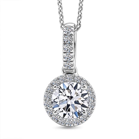 Luxuriant - SGL Certified SI-G-H Lab Grown Diamond Halo Pendant with Chain (Size 20) in Rhodium Overlay Sterling Silver 1.20 Ct.
