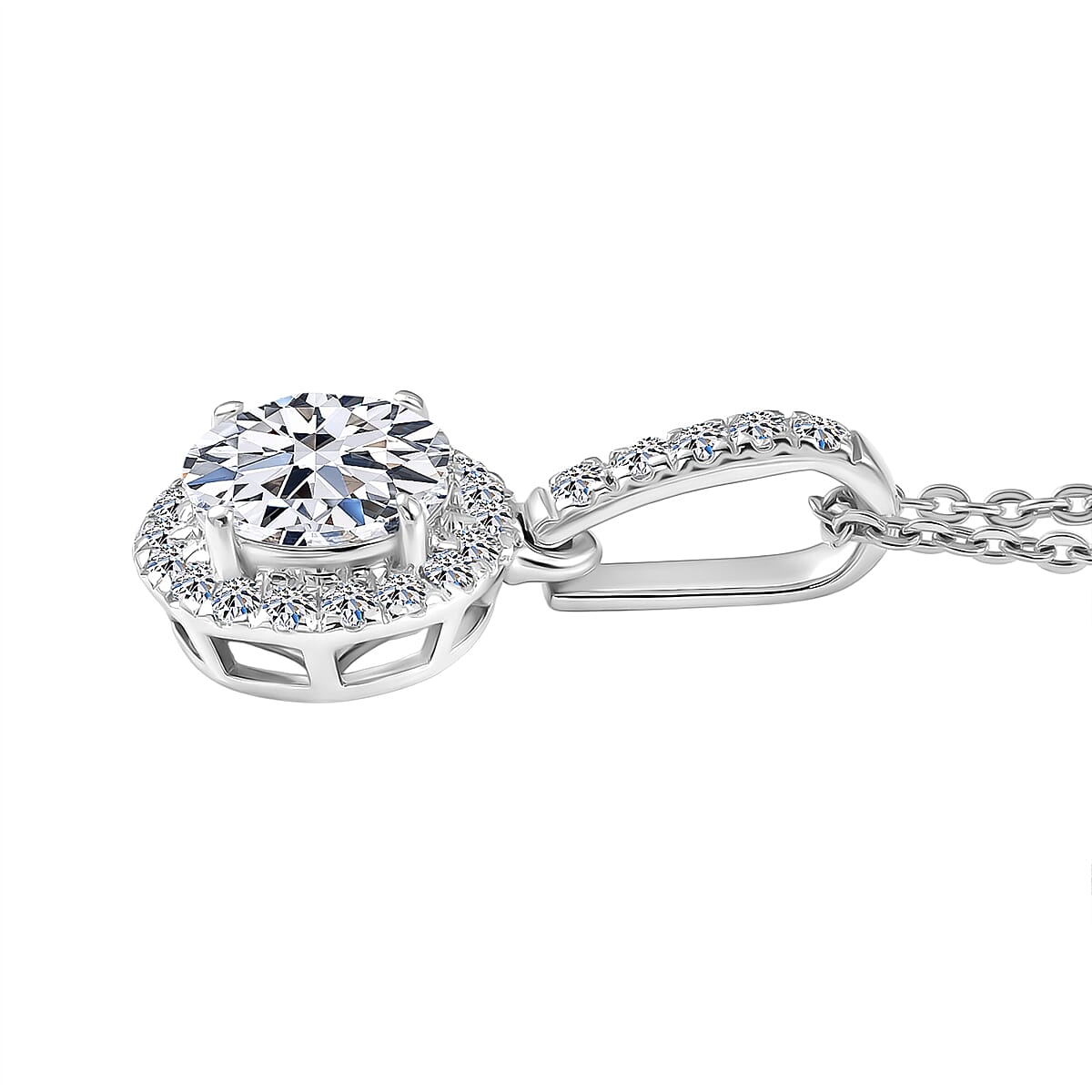 Luxuriant - SGL Certified SI-G-H Lab Grown Diamond Halo Pendant with Chain (Size 20) in Rhodium Overlay Sterling Silver 1.20 Ct.